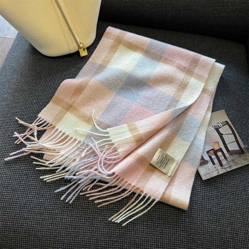 High Quality 100% Wool Scarf Female Fashion Classic Soft Cashmere Muffler Women Warm Thermal Shawl Outside Autumn Winter