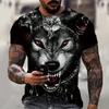 Summer Round Neck 3D Wolf Print Top Fashionable Vintage Casual Short Sleeved Men's T-shirts