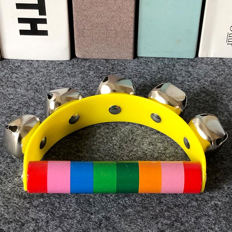Children's Colorful Wooden Hand Rattle - Educational Toy Instrument with Leather Strap & Five Bells