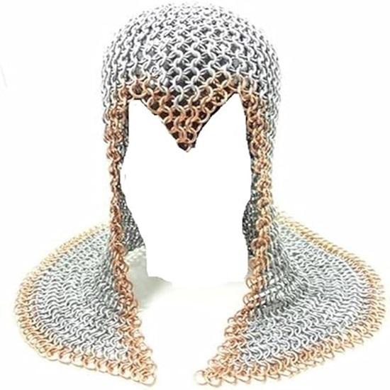 Доспехи кольчуга капюшон алюминий с боями средневековый дизайн золотое кольцо, костюм