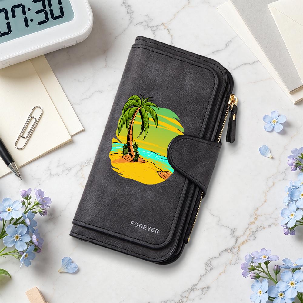 Tropical Palm Print Long Wallet Casual Card Holder Portable Purse