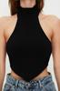 Women's Fashion New Blouse Black Stand Collar Crop Off Shoulder Knitted Blouse
