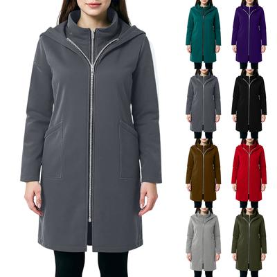 Женская модная повседневная однотонная толстовка с капюшоном и карманом, длинная, средней длины, свободное пальто из двух частей