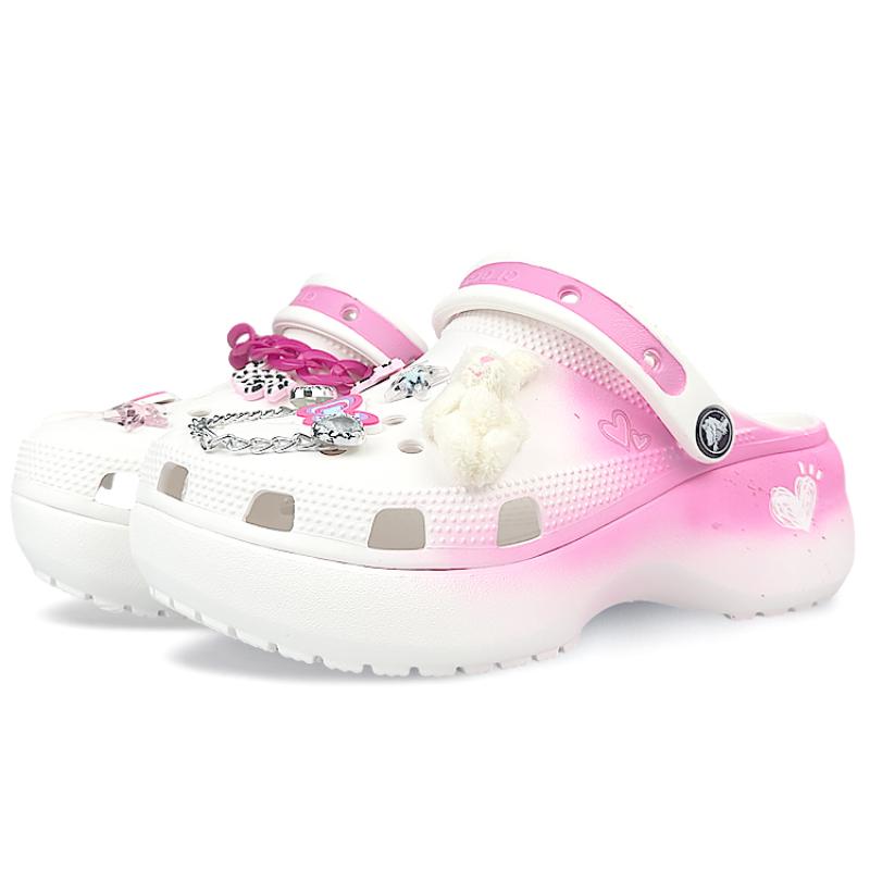 Crocs Классические клоги на платформе Court Elf Персиково-розовый Любовь Ретро Пляжные Милые Дырочные туфли Женские Розовый Белый