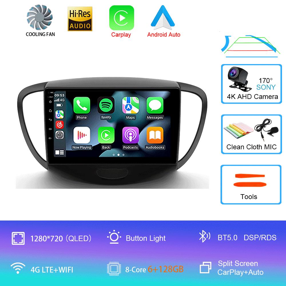 Автомагнитола Android 14 Carplay Auto Для Hyundai I10 2007 - 2013 GPS Регистратор Мультимедийный видеоплеер 4G+WiFi DSP