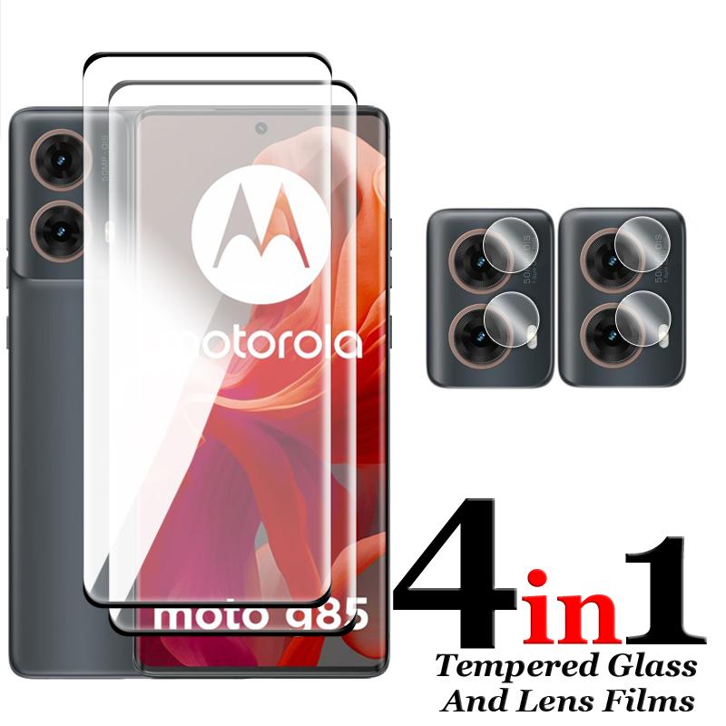 4PCS 2+2 For Motorola Moto G85 5G Glass Full Cover 3D Curved Screen Protector Tempered Glass + 2Pcs Soft Lens Film