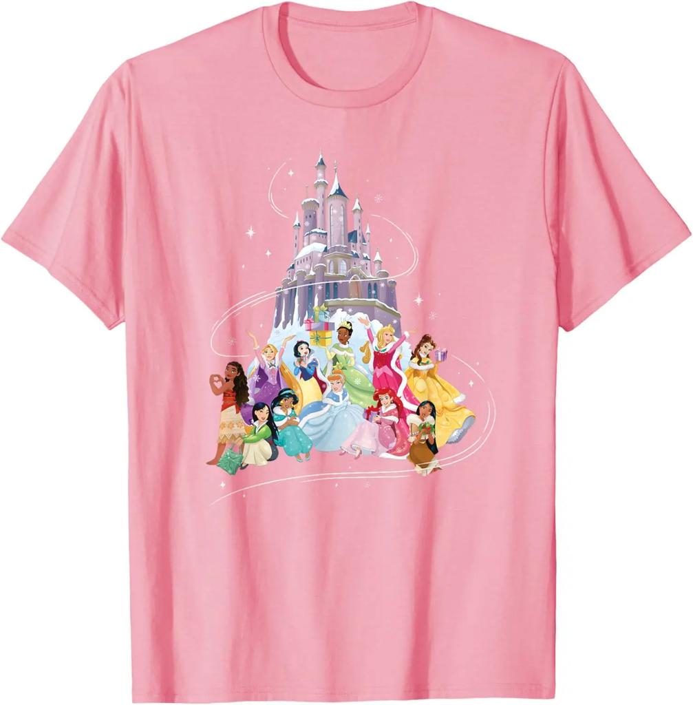 Модная повседневная футболка Disney Princess Sparkle Squad Рождественский праздничный замок S-4XL Четыре сезона