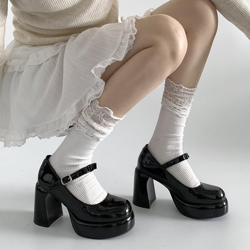 Белые французские туфли на высоком толстом каблуке женские туфли 2025 года новые летние туфли с круглым носком в стиле ретро Мэри Джейн маленькие кожаные туфли