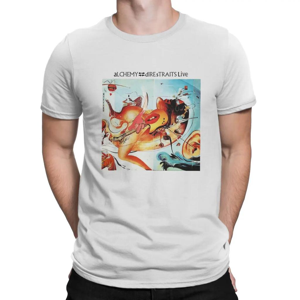 Alchemy Music T-Shirts for Men Dire Straits Band Unique Cotton Tees Crew Neck Short Sleeve T Shirts Original Tops