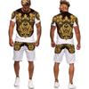 Summer Golden Pattern 3D Printed Men's Two Piece Set Tracksuit Baroque Style T-Shirts+Shorts Suit Hipster Streetwear Clothes