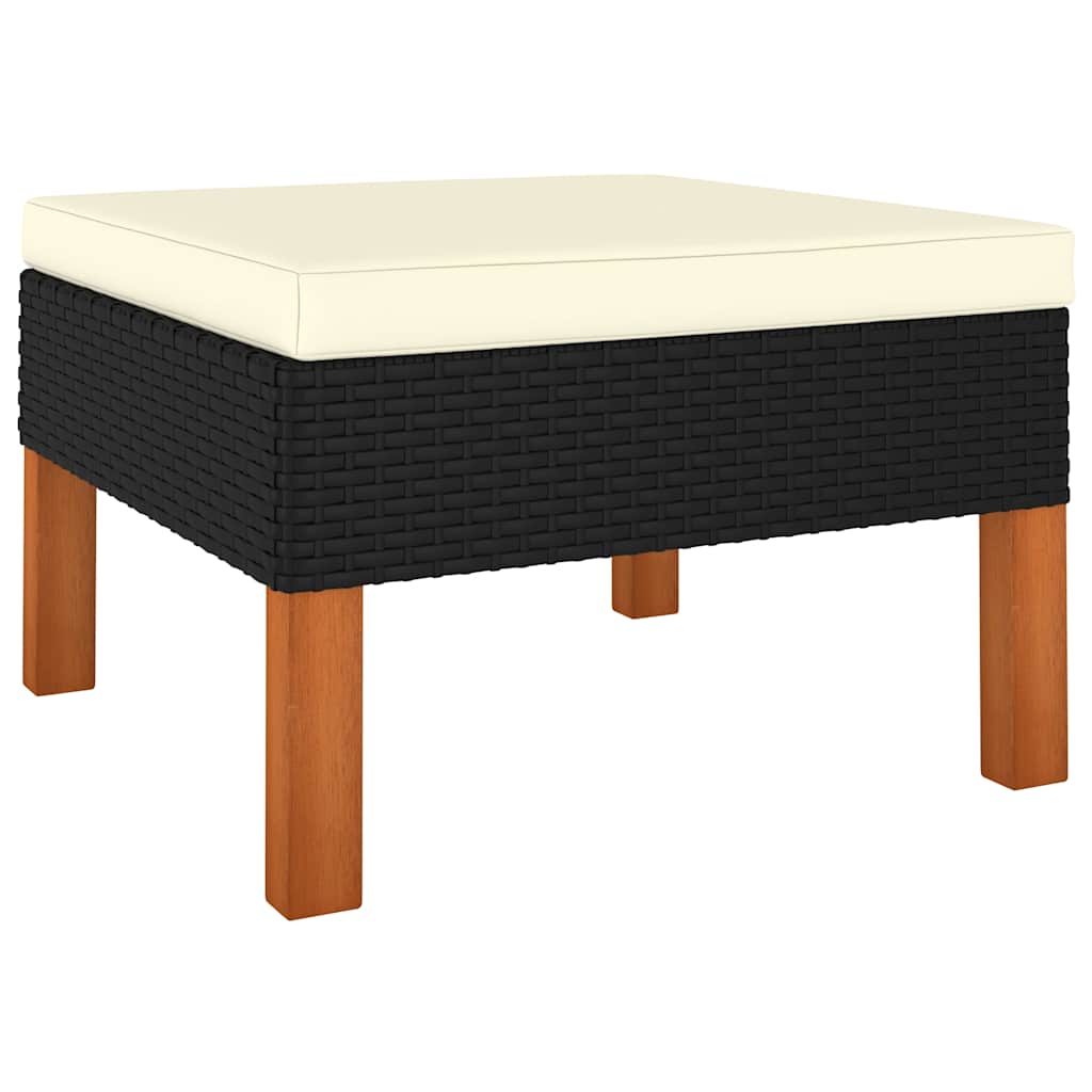 9 Piece Garden Lounge Set Poly Rattan & Eucalyptus Wood Black