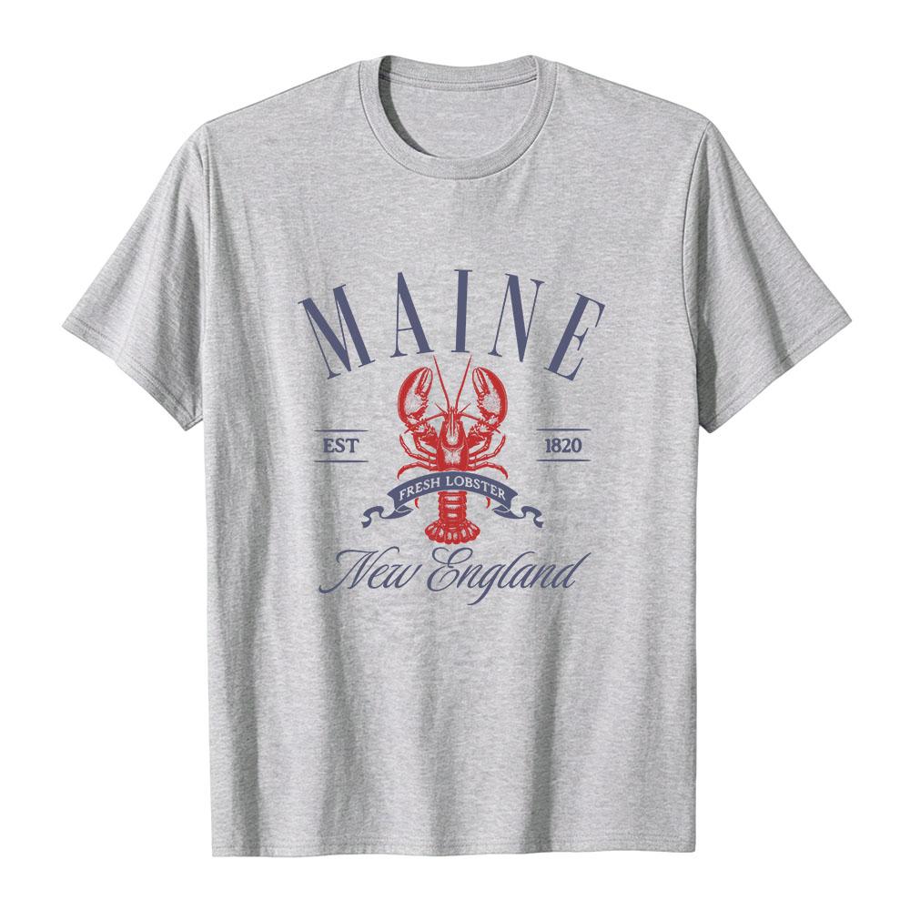 Unisex Streetwear Maine Lobster Print T-shirt New England Vintage EST 1820 Tshirt O‑Neck Casual Loose Tops Couple Casual Tees