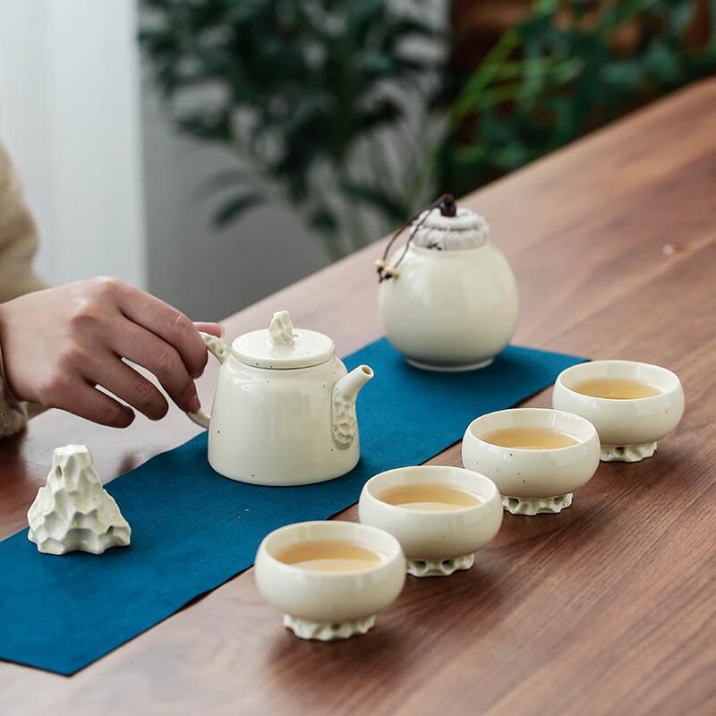 Artisanal Wood Ash Glaze Kung Fu Tea Set with Silver Tray