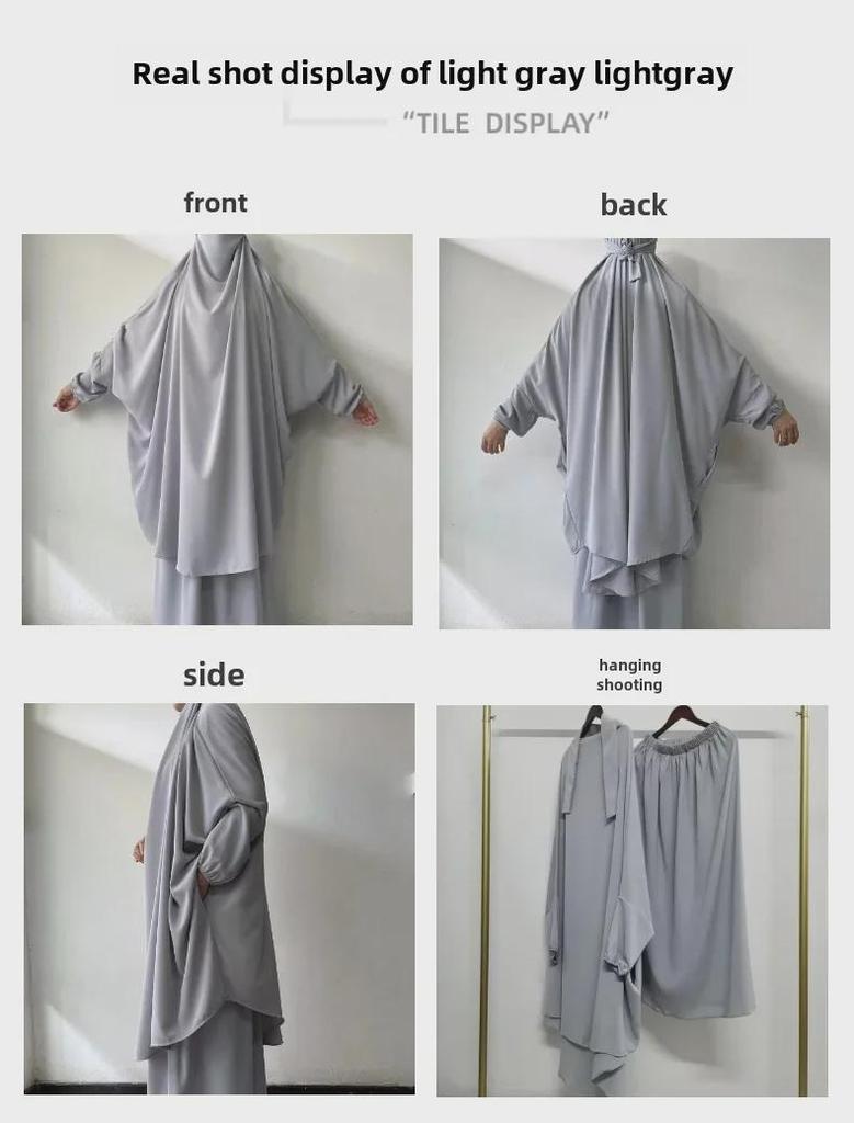 Yiduoduo Hooded Middle Eastern Robe: Solid Color Two-Piece Suit with Side Pockets