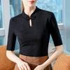 Medium-sleeved T-shirt Women's New Autumn High-end Women's Clothing Disc-buckled Stand-up Collar High-end New Chinese Top
