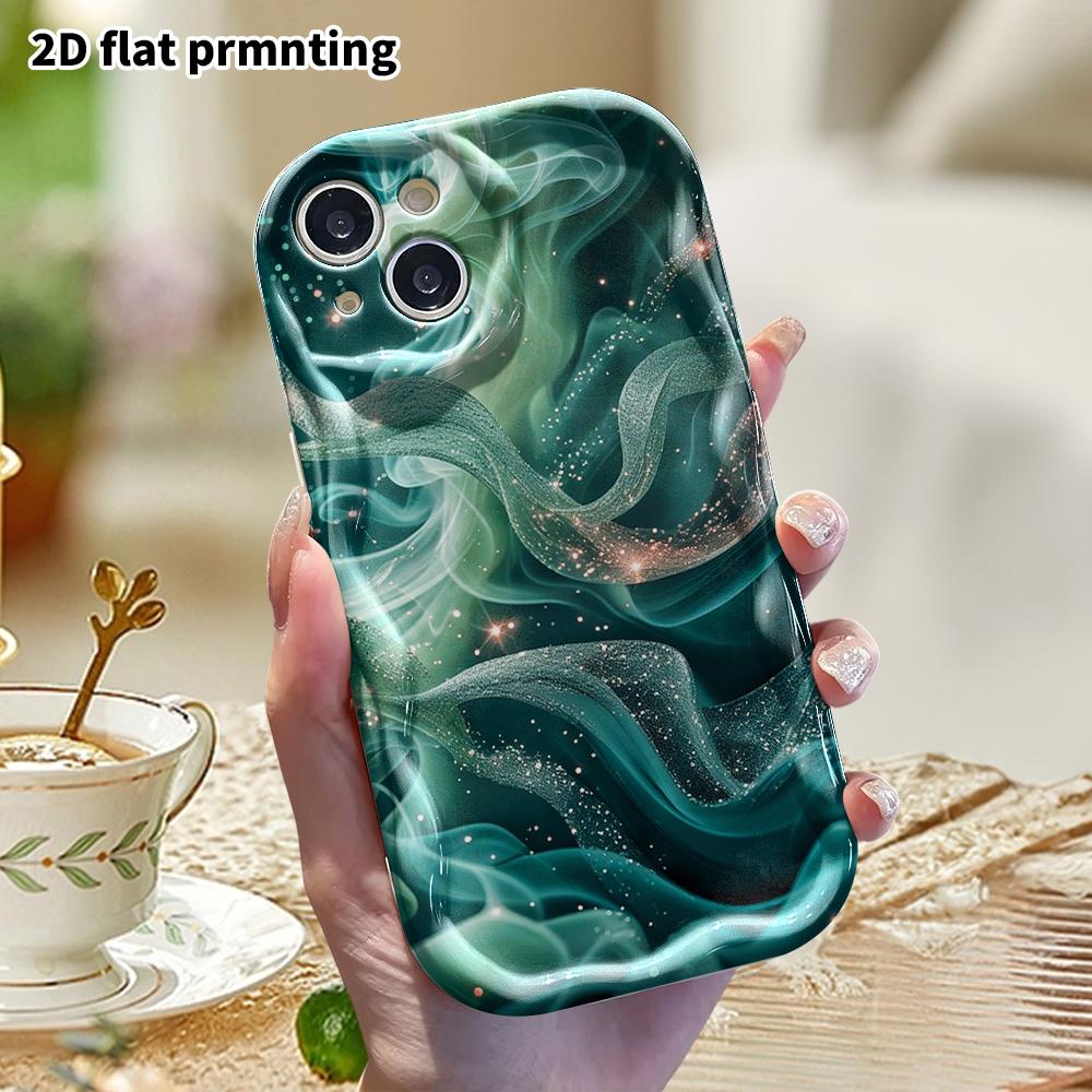 Phone Case: 2D flat, fits iPhone 12 Pro to 18, phone decoration, dark green shimmering, perfect for Christmas and Halloween gifts
