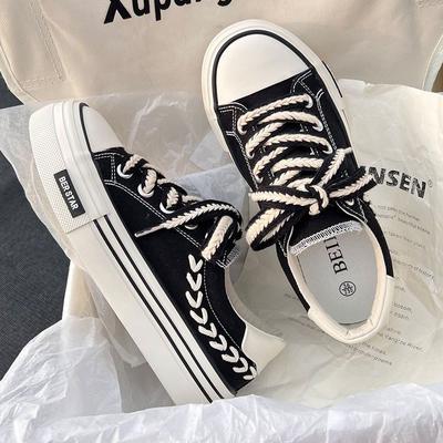 Женские парусиновые туфли на платформе, увеличивающие рост, массивные кроссовки для девочек, кроссовки для студентов, повседневная женская обувь