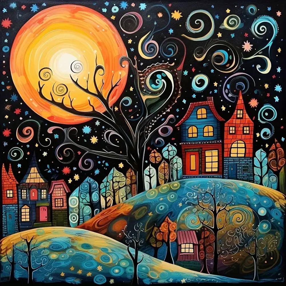 5D DIY Полная круглая дрель Алмазная картина Красочный дом Абстрактная серия Декор