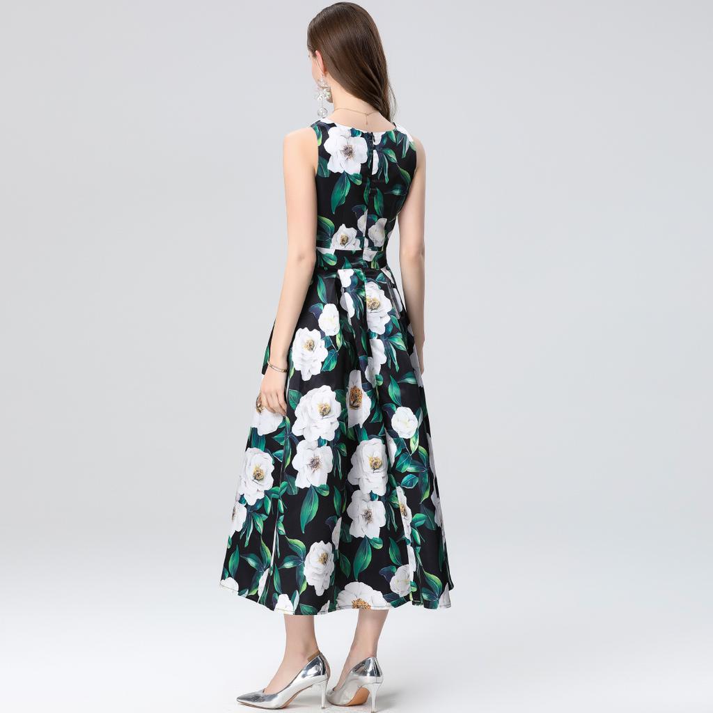 Летняя женская мода европейский стиль элегантный без рукавов принт длинные макси майка вечерние платья