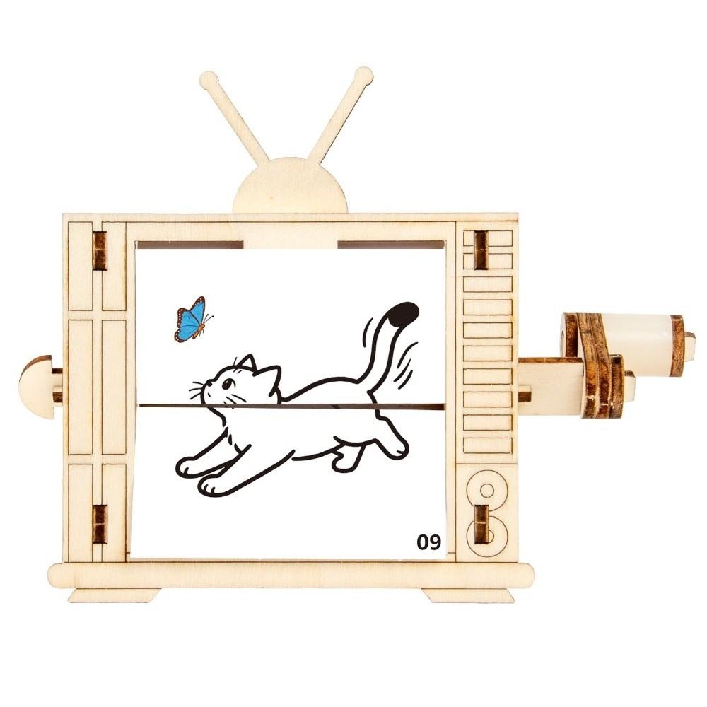 Educational STEM Science Toy Wooden DIY Assembly Toy Hand Cranked Animation Machine For Children