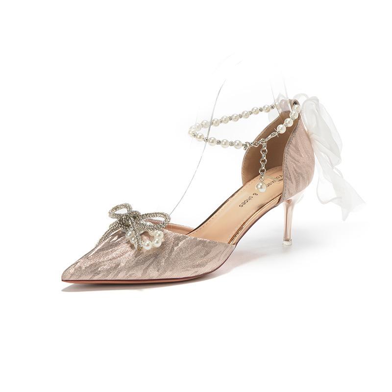 Летние женские босоножки с роскошным острым носком, украшенные стразами, бантом и цветком, на шпильках, банкетные свадебные туфли на высоком каблуке