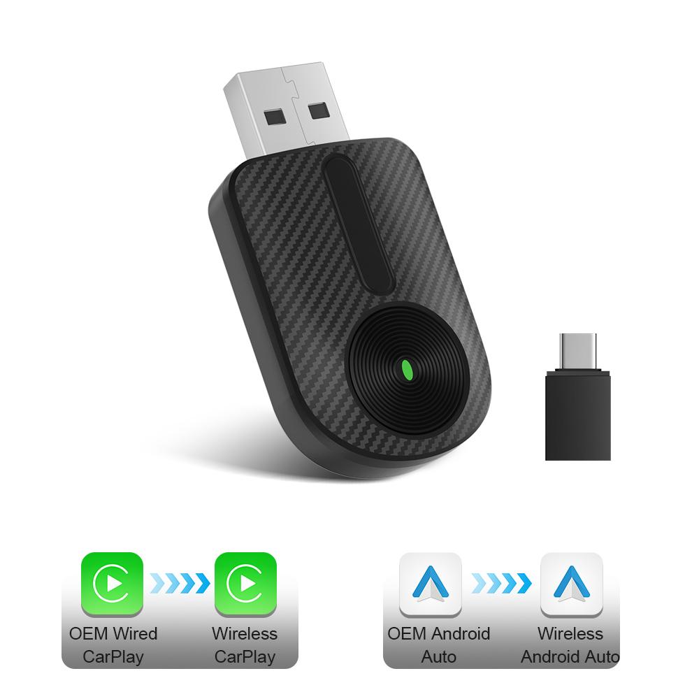 2026 2-в-1 Carplay Android Auto Беспроводной Адаптер Адаптер Carplay для Штатной Автомагнитолы с USB Plug and Play Проводной на Беспроводной