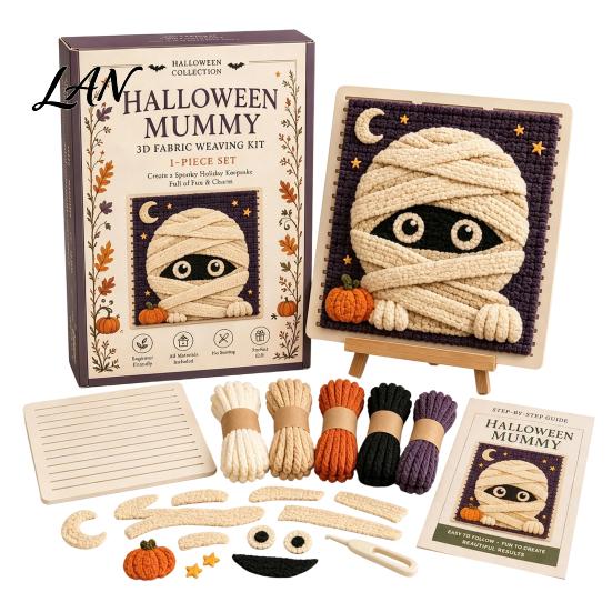 Festive Desktop Ornament Making Halloween Fabric Weaving Kit, Spooky Pumpkin Ghost Witch Skull DIY Parent Child Interactive Activity Craft Handmade No