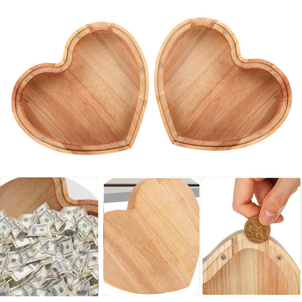 Деревянная копилка в форме сердца, копилка для монет, прозрачная копилка для денег, копилка для любви, подарок на день рождения для мальчиков и девочек