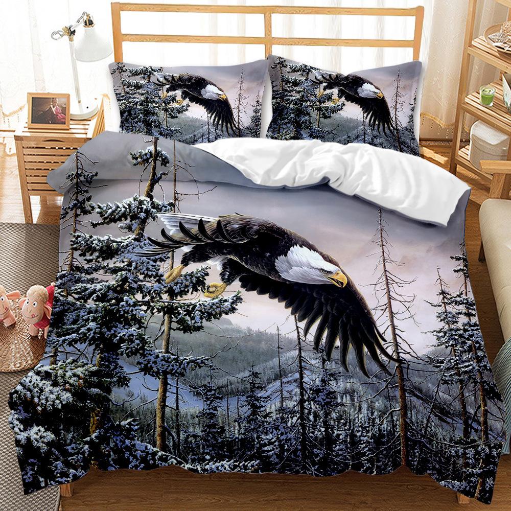 Eagle Duvet Cover Set King Queen Size Cute Grey And White Eagle Soars In The Sky Polyester Bedding Set For Kids Teens Adults