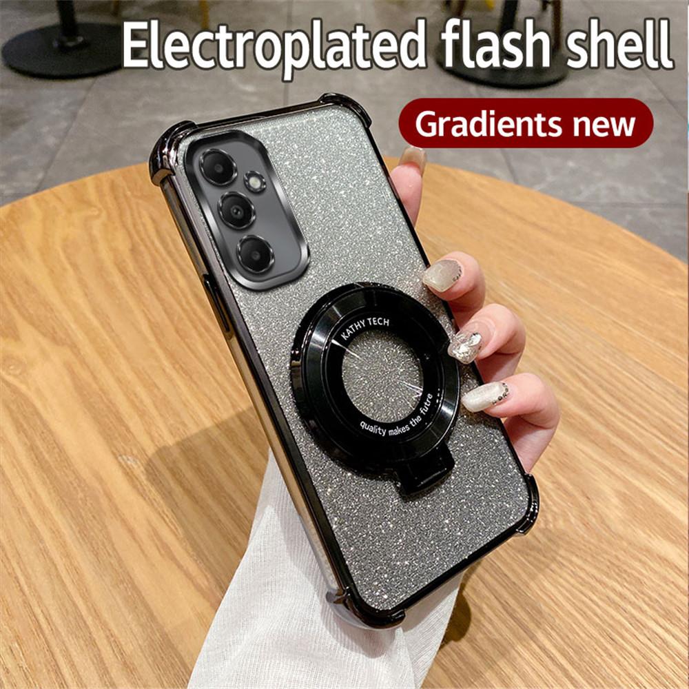 Роскошный блестящий чехол с держателем для Samsung A06 A16 A05S A15 A25 A35 A55 A04 A14 A24 A34 A54 Мягкий противоударный чехол-подставка