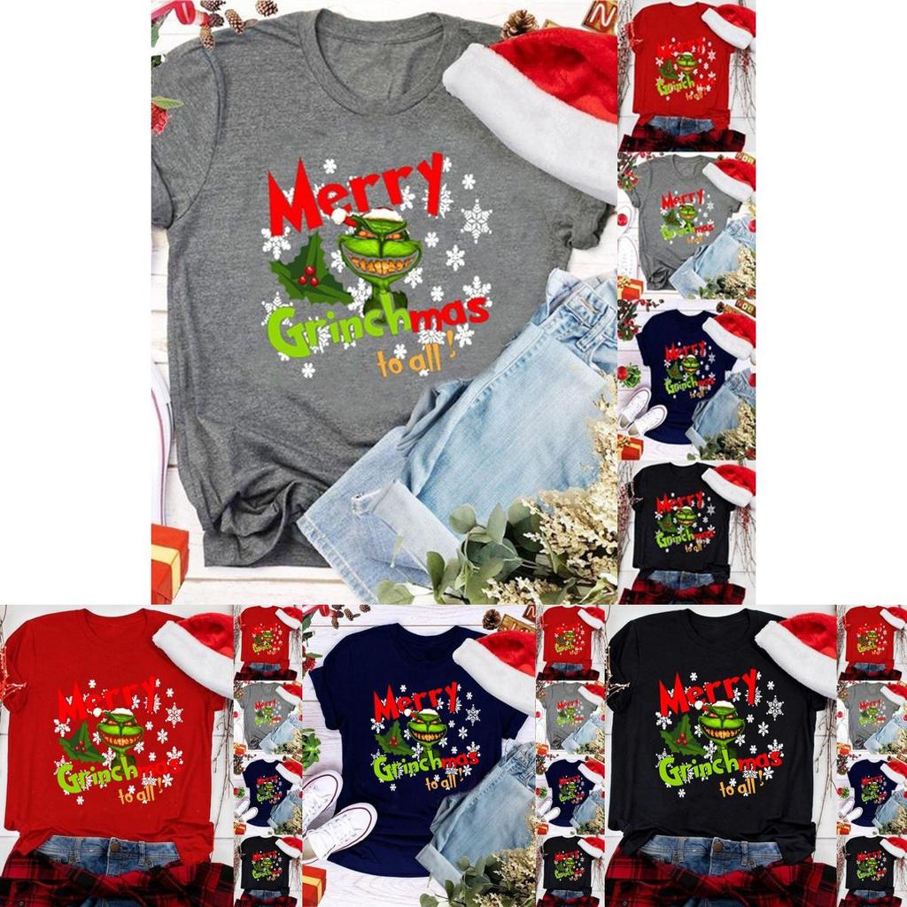 Women Christmas Grinch Short Sleeve T-shirt Tops With Trendy Crew Neck Design