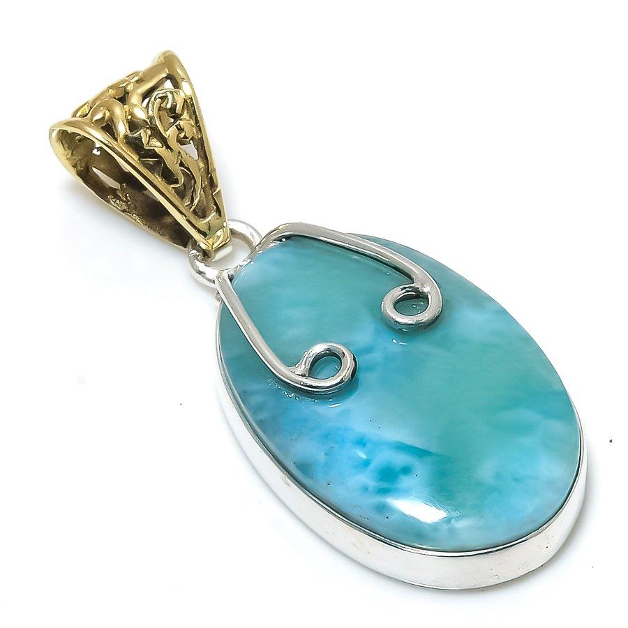 Natural Republic Larimar Gemstone 925 Solid Sterling Silver Pendant 1.75" E1f43