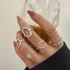 11pcs Simple Gold Silver Hollow Round Oval Leaf Twist Wave Ring Set