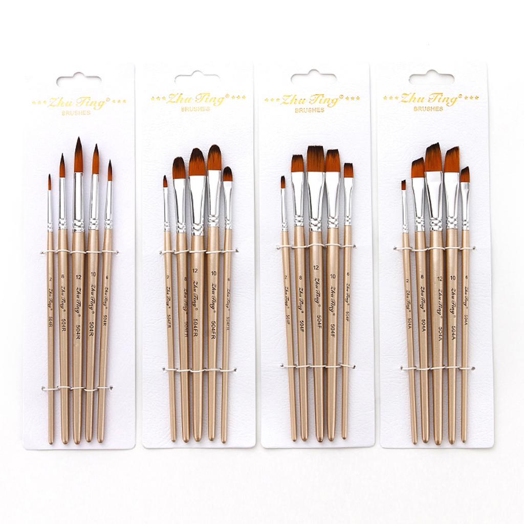 5 шт. набор кистей с угловым наконечником, нейлоновые кисти для волос с деревянной ручкой, художественные кисти для детей