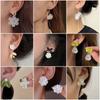 Fashion White Flower Earrings for Women Trendy Crystal Acrylic Pearl Long Tassel Drop Earrings Temperament Party Gift Jewelry