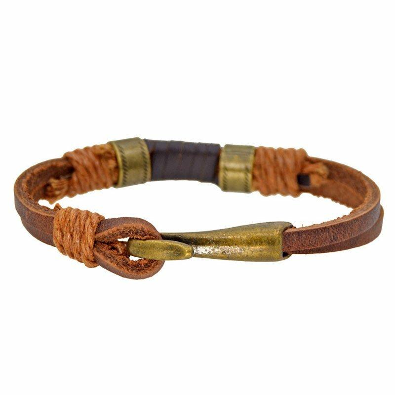 Крутой 8-дюймовый мужской простой ковбойский медный кожаный браслет-манжета для мужчин