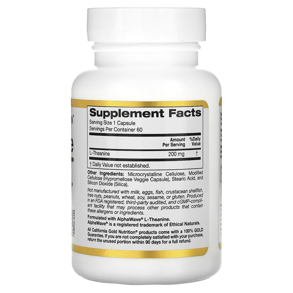 California Gold Nutrition L-теанин с AlphaWave, 200 мг, 60 вегетарианских капсул