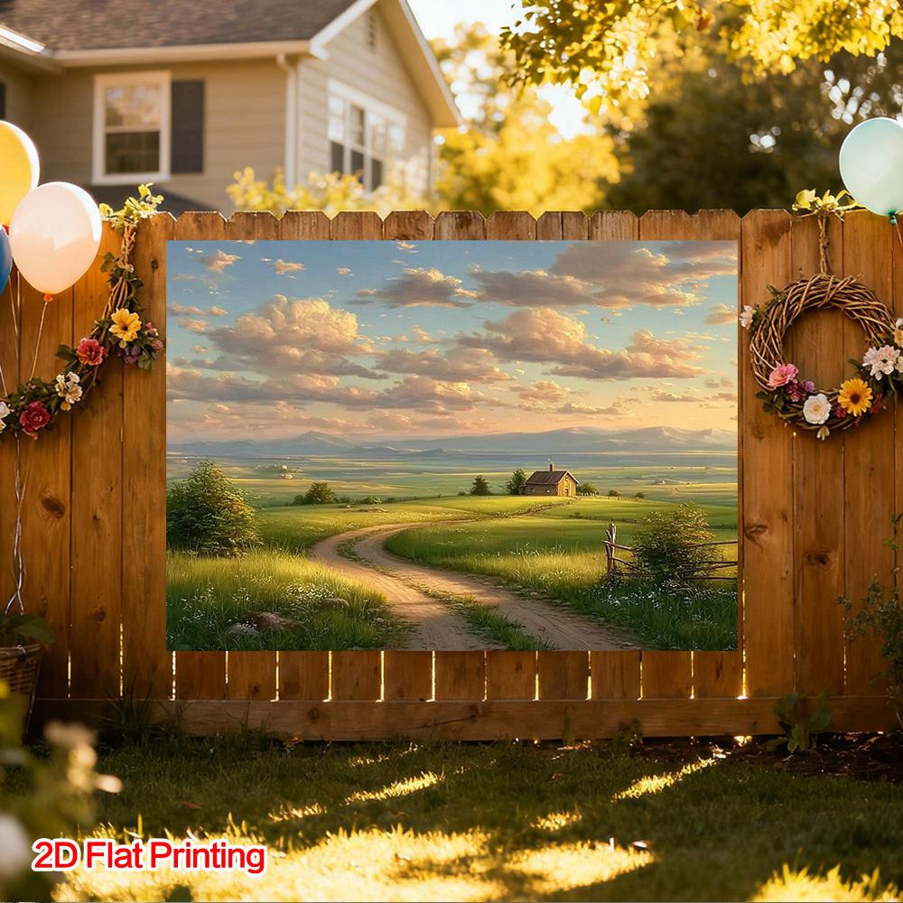 2D plane 1 piece of serene rural landscape background fabric sunset path very suitable for families polyester fiber