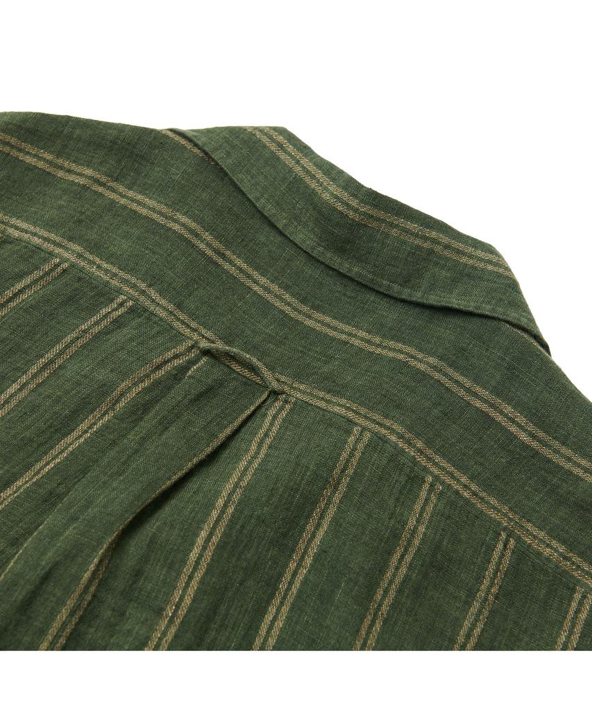 PRODESHIRT [Comfort] Vintage Linen Striped Camp Shirt (Olive)
