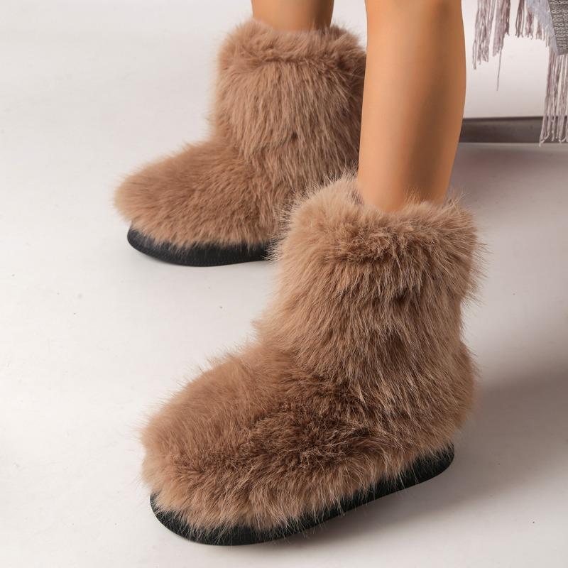 Модные зимние женские пушистые искусственные плюшевые теплые роскошные туфли женские меховые сапоги модная зимняя обувь