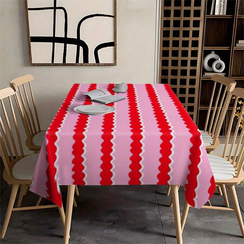 Vibrant Red And Pink Striped Rectangular Polyester Tablecloth Colorful Kitchen Dining Table Decor Cloth