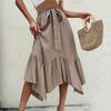 Women's Solid Color Half Skirt Asymmetrical A-line Pleated Long Skirt With Ruffled Edge  High Waist Skirt