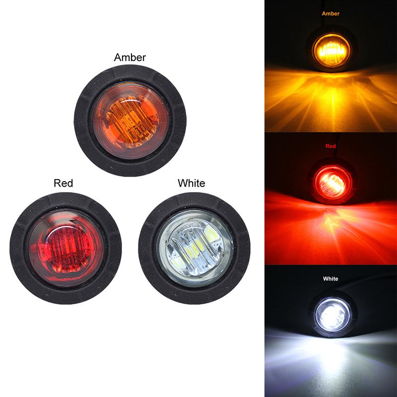 1Pc 12V 24V 3Led 3/4" Round Trailer Side Marker Lights Yellow White Red Trucks