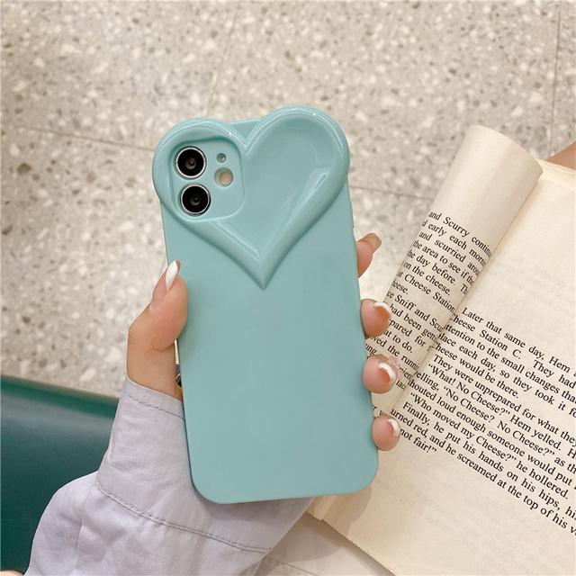 Милый чехол для телефона с 3d сердцем любви для Iphone 14 11 12 13 Pro Max X Xr Xs 7 8 14 Plus ярких цветов, однотонный, мягкий силиконовый чехол из ТПУ