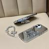 For iPhone 16 Case with Butterfly Kickstand, Strap TPU Acrylic Phone Back Cover Mirror Surface