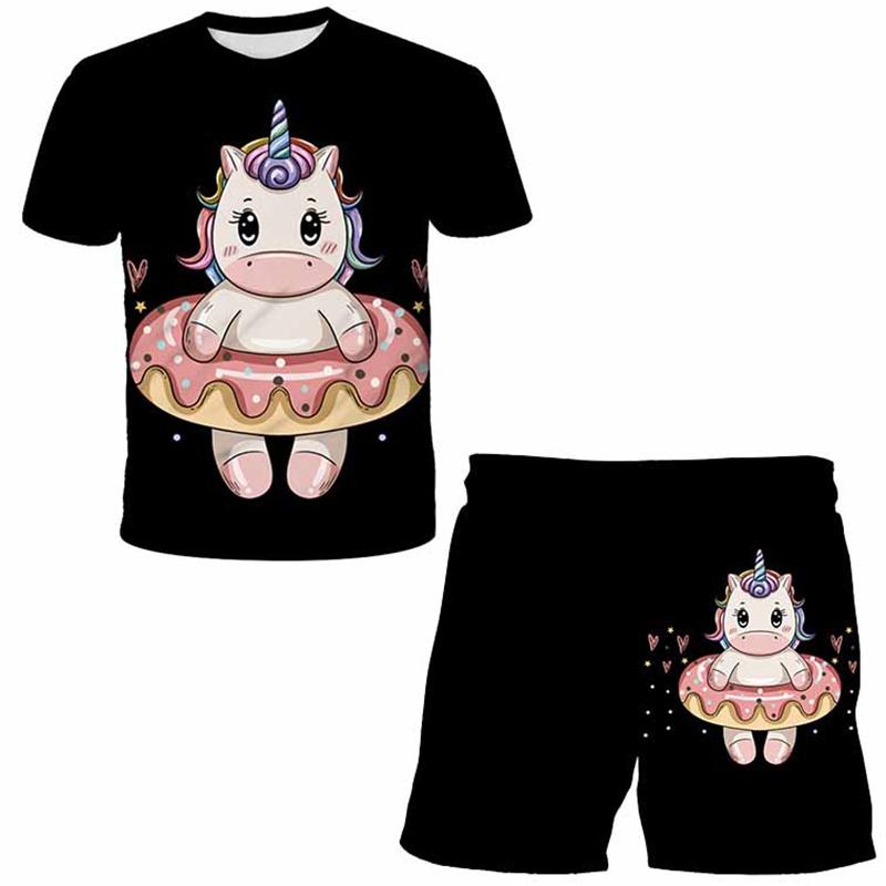 Children Girls Clothes Unicorn Baby Popular Print 3D Lovely Fashion T shirt+Short Pants Set Cartoon T Shirt 2Pcs Kids Suit