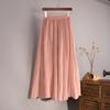Spring Summer Vintage Solid Pleated Long Skirts Cotton Linen Maxi Skirt for Women Elastic Waist Boho Beach Skirt A-Line Skirt