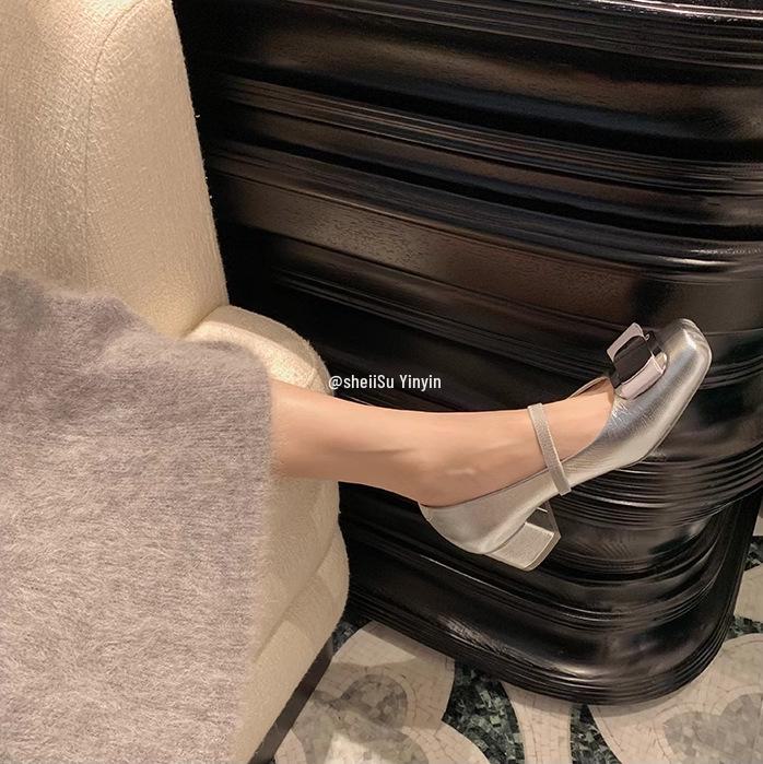 Весна 2025 Кожаные балетки Мэри Джейн с бантом и квадратным носком