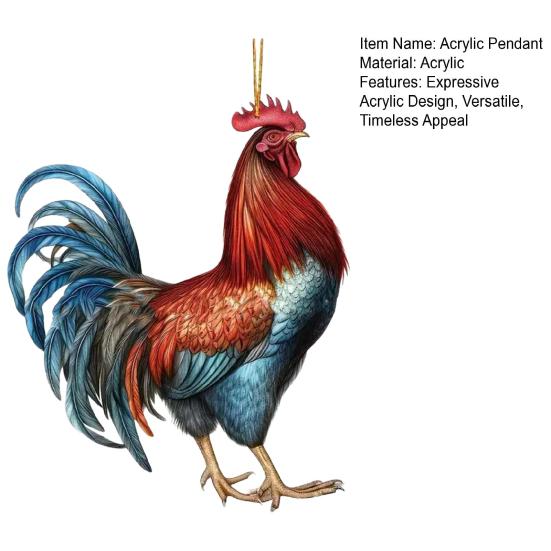 Cartoon Rooster Acrylic Pendant Cute Christmas Tree Hanging Ornament Adorable Xmas Decoration for Cock Lovers Funny Holiday Gift