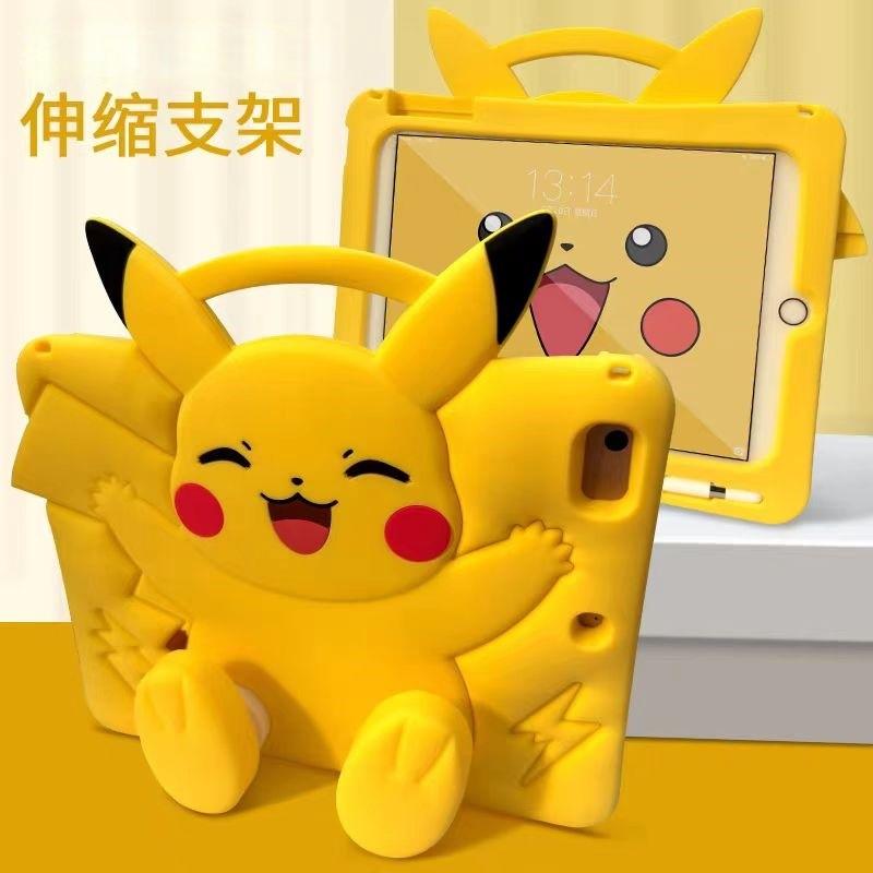 3D Мультяшный Пикачу Регулируемая подставка Силиконовый чехол для iPad Mini 1-8/Air 1-5/M2/M3/Pro 9.7-11 дюймов/10-е поколение 10.9 дюймов Защитный корпус
